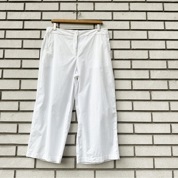 Eileen Fisher Stretch Papercloth White Cropped Wide Pant - Picture 1 of 11